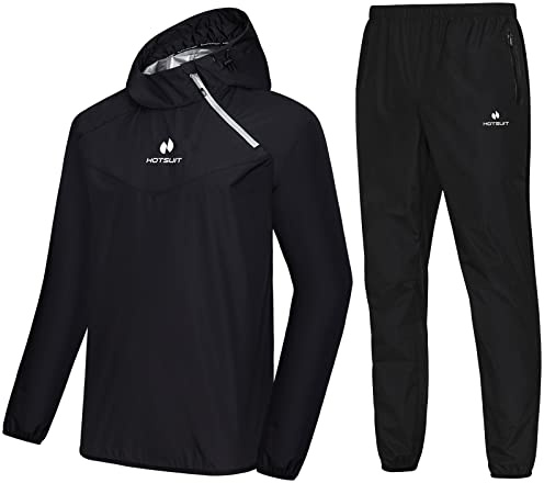 HOTSUIT Bastu Kostym Män viktförlust Jacka Byxa Gym Träning Svett Kostymer, Svart, S