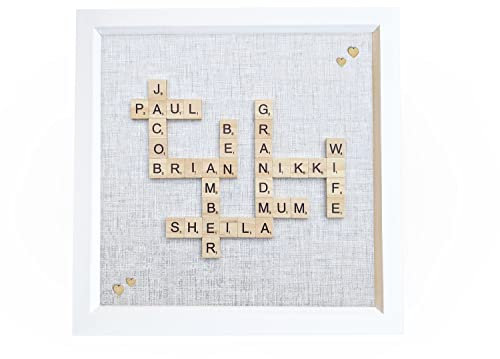 Personalised Names/Words GLASS picture Frame – wooden Alphabet letter tiles, Family Tree, Handmade Gift. Mother's Day