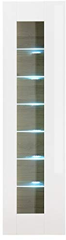 Vitrine Roana III Weiß Tiefzieh Hochglanz 45x166x38cm Schrank Wohnzimmerschrank Wohnzimmerschrank Beistellschrank Stauraumelement Mehrzweckschrank Größe mit Beleuchtung