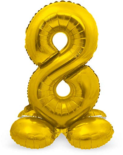 Folat 64708 - Folienballon Zahl 8 - Gold mit Basis ca. 81 cm, 8714572647083