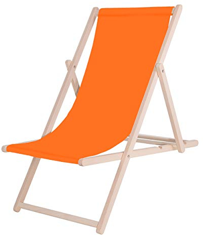 SPRINGOS Chaise Longue Pliante en Bois Massif pour Jardin et Petit Balcon système de sécurité 3 Positions Chaise Longue Pliante en Bois avec Tissu