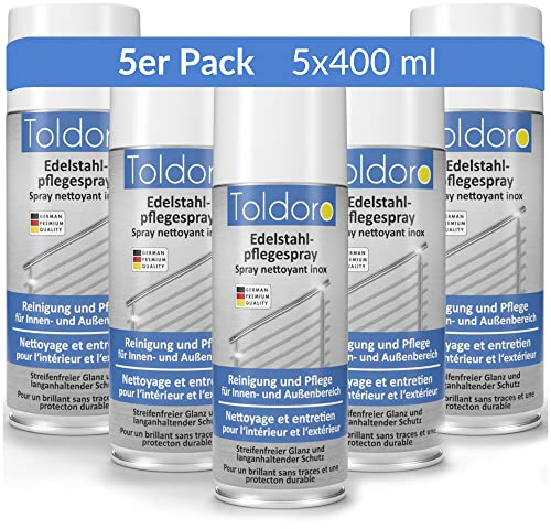 Toldoro® 5x Nettoyant inox professionnel 400ml / Vaporisateur comme degraissant barbecue ou nettoyant inox Cuisine/Produit inox nettoyage