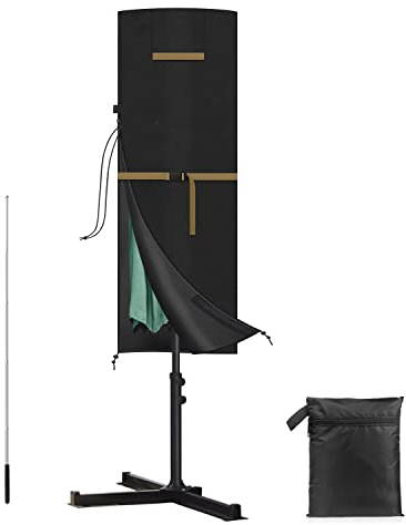 VANSHEIM Schutzhülle für DoppelSonnenschirm bis Ø 400 cm Abdeckung Sonnenschirm Schutzhülle Ampelschirm mit Stab Wasserdicht UV Beständig Schutzhülle für 460x270cm Sonnenschirm Groß XXL 160x62/62cm