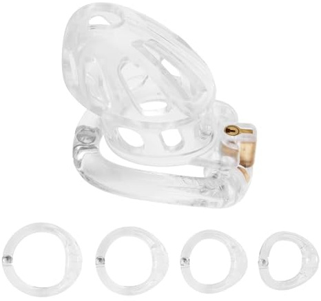 Male Cock Cage Chastity Device - AFROMIA Lightweight Chastity Cage Device for Men with 4 Different Sizes Rings Adult Sex Toy for Male Penis Exercise | 2 Keys and Mortice Lock Included | White