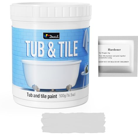 DWIL Tub and Tile Paint 16.5 oz, Tub Paint for Bathtub, Tile Refinishing with Hardener, Water Based, Low Odor, Semi-Gloss Light Gray, 25-30sq.ft