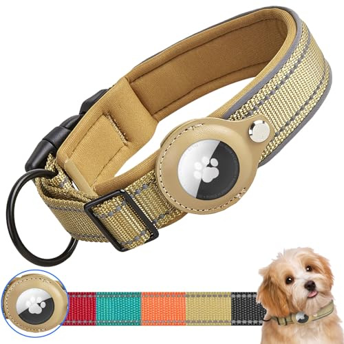 Ledeak vadderat hundhalsband för AirTag, reflekterande vattentät hundhalsbandshållare med skyddande fodral för Apple Airtag hundspårare, hållbara, anti-förlorade hundhalsband för små och medelstora