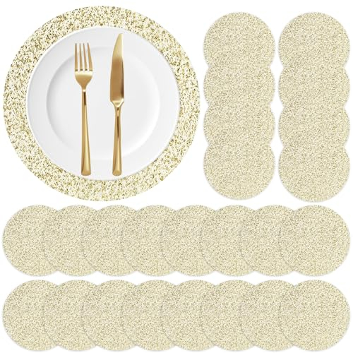 Maglia Sottile Tovagliette Rotonde Oro, 24 Pezzi 13-Pollici Set Tovaglietta Griglia in Lamina D'oro Grazia Sottopiatti Rotondi per Ristorante Occidentale, Feste di Matrimonio, Cene di Famiglia (B)