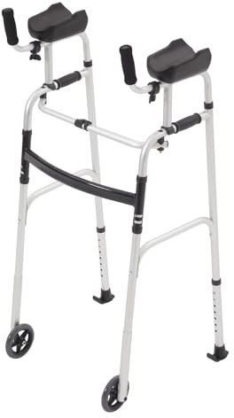 Warmiehomy Walking Frame with Wheels for The Elderly Disabled Foldable Aluminum Alloy Upright Walking Aids Disability Aids for Walking with Arm Support, 7 Gears Adjustable Height 106-121CM