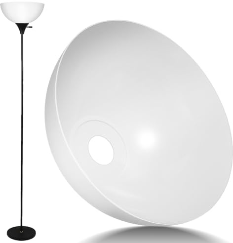 UKCOCO White Plastic Uplighter Lamp Shade for Floor Lamp | 42mm center hole, shatterproof plastic, soft white light diffusion, living room floor lamp replacement, easy to install