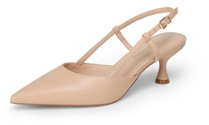 DREAM PAIRS Zapatos de tacón de aguja bajos para mujer, con puntera cerrada, puntiaguda, para vestido de novia, fiesta, boda, Desnudo/, 40 EU
