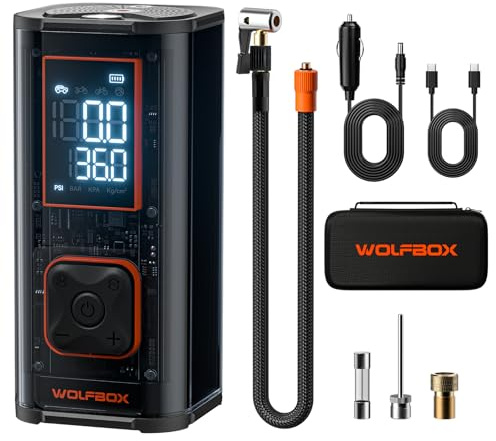 WOLFBOX 150PSI Heavy Duty Tire Inflator Portable Air Compressor,Double- cylinder 45LPM Fast Air Pump for Car Tires,3.5'' LED Display,20'' Hose,Air Compressor for Car,Pickup Truck,Bike