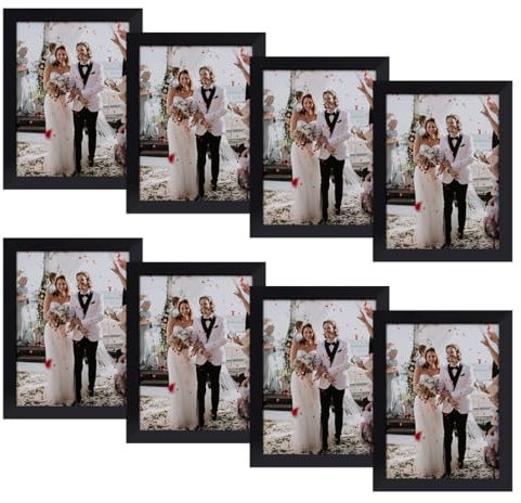 Anhow 8er Bilderrahmen 9x13 cm, PVC 3,5x5 Zoll Fotorahmen Collage Set Horizontal oder Vertikal für Wandbehänge/Tischdekoration - Schwarz