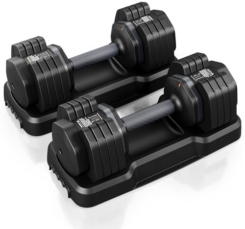 Moziel Hanteln Set Verstellbare Kurzhanteln 11kg/24.5kg 2er Hanteln Einstellbar mit rutschfestem Griff Schnelleinstellung Gewichtsstufen Hantel Set für Zuhause (24.5 kg x 2)