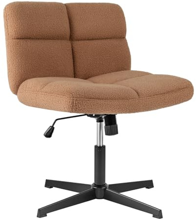 COSTWAY Schneidersitz Stuhl, Drehstuhl ohne Armlehnen, Schreibtischstuhl mit breiter Sitzfläche, Bürostuhl mit Kreuzfuß, Schminkstuhl, höhenverstellbar, Wippfunktion, modern (Braun)