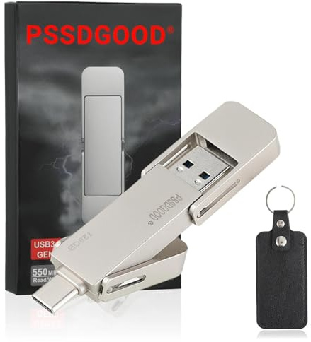PSSDGOOD 128GB USB-C Stick,schnell 550MB/s 2 in 1 Externe ssd Festplatte,Type C+A USB3.2 Gen2 ssd Festplatte extern,speicherstick für iPhone15/16/17/Android Phone/Tablet/Windows/Mac