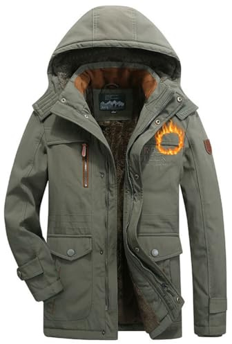Oanviso Hombres Chaquetas con Cremallera Largo Abrigo de Terciopelo Moda Parka Chaqueta de Plumas Abrigos de Invierno Manga Larga Down Jacket de Plumón A Verde S