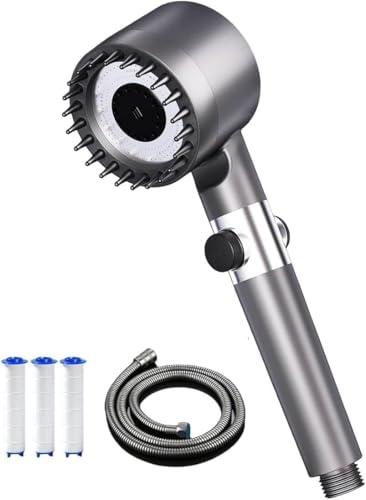 High Pressure Shower Head and Hose, Hard Water Filtered Shower Head and Shower Stand, 3+1 Mode with Pause Switch, Handheld Massage Shower for Residual Chlorine Remove Reduce Dry Itchy Skin
