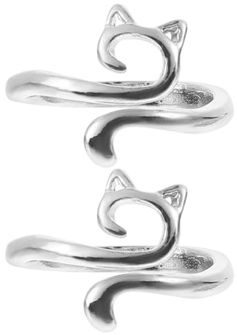 Anneome Anillos de Aleación Geométricos de Gato, Abiertos y Ajustables para Dedos, Soporte Guía de Hilo para Tejer, 2 Piezas Plateadas, Herramienta Práctica para Manualidades y Crochet