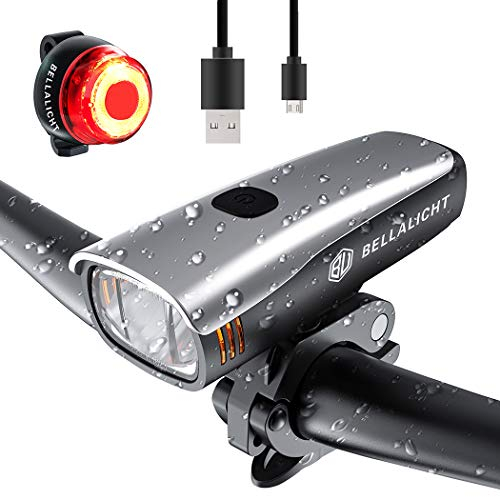 Bellalicht LED Fahrradlicht Set, Fahrradbeleuchtung 60 Lux USB Aufladbar 2600mAh Fahrradlampe Frontlicht Rücklicht IPX5 Wasserdicht