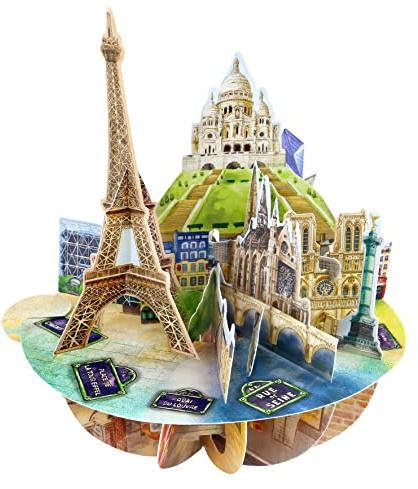 SANTORO Pirouette Carte de vœux pop-up 3D Paris pour lui, elle, remerciement, destination | Tour Eiffel pour anniversaire
