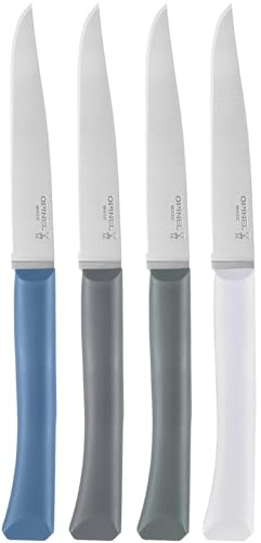 Opinel - Coffret 4 Couteaux de Table Bon Appétit+ Tempête - Lame Denture Velours Inox - Manche Confort - Fabrication France - Bleu Canard/Anthracite/Sauge/Nuage