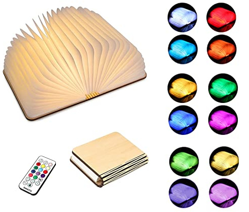 SANOTO Luz De Libro, Luz De Libro Recargable, Luz De Libro Led, 12 Colores De Madera Usb Con Control Remoto, Luz De Libro Para Decoración De Dormitorio, Idea De Regalo De Y Cumpleaños