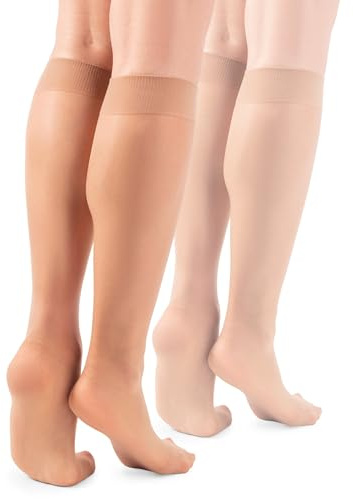 LORES Basic Damen Kniestrümpfe 15 DEN High Pop Matt Halbtransparente Strumpfhose 2 Paar Natalie, Golde