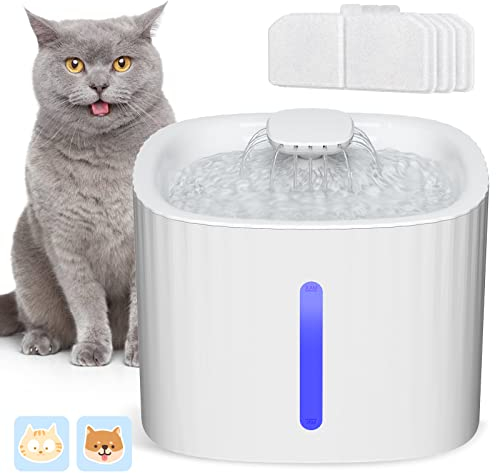 Nestling Katzenbrunnen, 3L Automatische Trinkbrunnen mit LED-Wasserstandfenster, Ultraleiser Katzentrinkbrunnen mit 3 Aktivkohlefilter für Katze, Hunde und Mehrere Haustiere