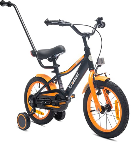 sun baby Tracker Bike Bicicletta per bambini 14 pollici ruota dimensioni, 3-6 anni, bicicletta da bambino con rotelle, bmx da bambino (14 pollici, Arancione Neon)