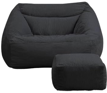 Home Deluxe - Sitzsack Cozy mit Hocker - Stoff: Samt Cord, Farbe: Anthrazit - Maße: 100 x 88 x 80 cm, inkl. Füllung I Sitzmöbel Bean Bag Sitzsäcke