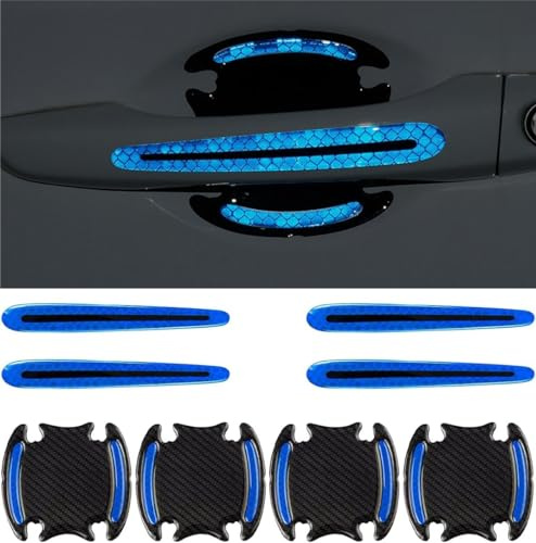 CompraFun Pellicola Protettiva per Maniglia Portiera Auto, 8pcs Set Pellicola Protettiva Riflettente AntiGraffio Adesivi, per Maniglie di Auto Incassate - Universale Adesivi Auto Esterni (Blu)