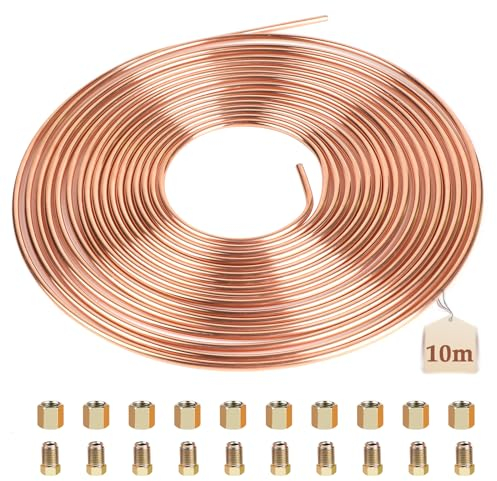lalago Bremsleitungen, Bremsleitung aus Kupfer 10m Ø3/16 (4,75mm), mit 20 Muttern, Einbaufertige Kupferbremsleitung, Bremsleitung Bördelgerät, Auto Kupfer Bremsleitung General Bremskit für Automobile