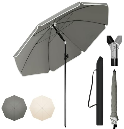 WOLTU Sonnenschirm φ 175 cm, Balkonschirm Strandschirm UV-beständig wasserdicht, höhenverstellbar, 45° knickbar, Sonnenschutz Balkon Terrasse Strand Garten, rund, Dunkelgrau