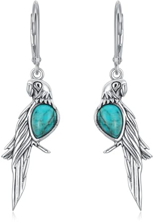 Vintage Papagei Türkis Ohrringe 925 Sterling Silber Papagei mit natürlichen Türkis baumeln Ohrringe für Frauen