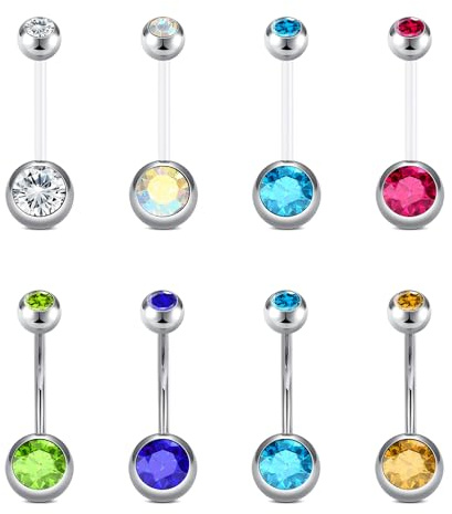 Rajnard 6-38mm Barre Ombelico e Gravidanza Ombelico Bar 14G Argento Ombelico Piercing plastica Flessibile maternità Ombelico Bar Acciaio Chirurgico Strass Pancia Piercing Gioielli