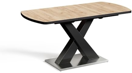 Vicco Esstisch Chinto, Schwarz/Eiche rustikal, 120 x 80 cm ausziehbar, mit X-Gestell und synchronem Ausziehmechanismus