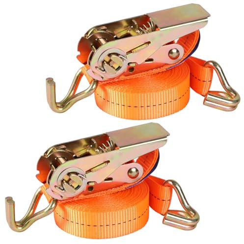 Pamatio 2 Pack 800 kg Ratchet Straps, 5M x 2.5cm Heavy Duty Ratchet Straps With J-Hooks for Car, Adjustable Tensioning Belt Tie Down Strap For Van Trailer Cargo Motorcycle Load Securing