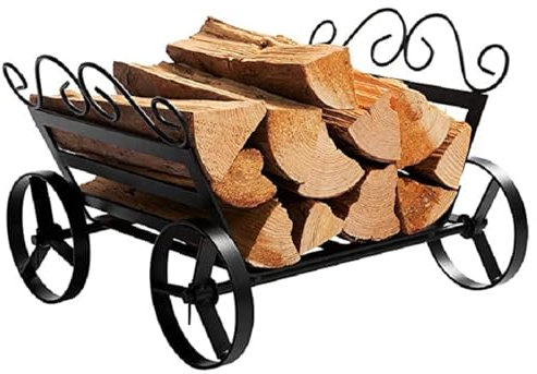 Soporte for leña de alta resistencia, cesta for leña de Metal, soporte de madera for almacenamiento de leña for estufa de leña, portador de leña for hogar, interior y exterior Fuego Salvachispas