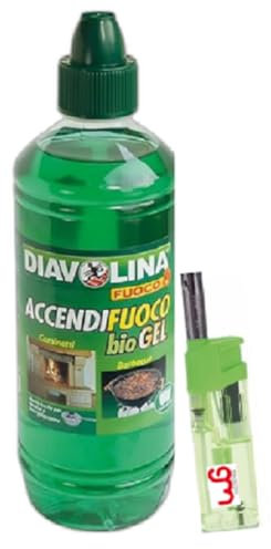 Diavolina Accendifuoco Liquido,N.1 in Italia, Accenditori per Accensione Istantanea Pratica Sicura per Camino, Stufa, Legna, Barbecue con Accendino GM (3, Biogel 750ml)