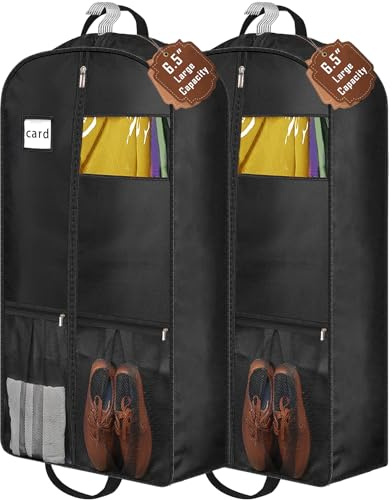 43 Heavy Duty Garment Bags for Travel 6.5 Gusseted Suit Bags for Closet Storage 2 Handles Hanging Clothes Bag with Pocket Cover for Shirts, Coats, Dresses, Suit Holder, 2 Pack