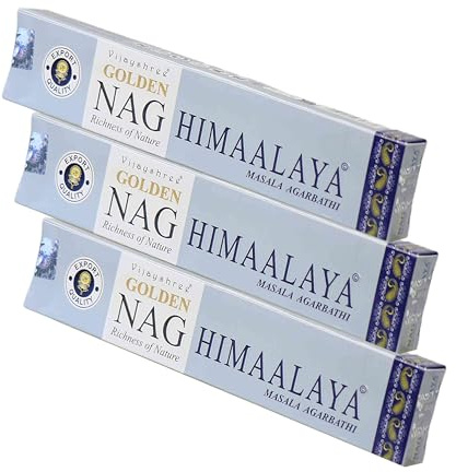 NKlaus 3X Golden Nag Himalaya bastoncini di incenso 45g – Räucherwerk fatto a mano con chiaro profumo vegetale – Qualità Masala per meditazione e consapevolezza