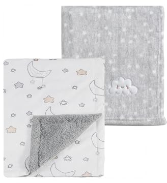 CREVENT Juego de 2 Mantas de 75 x 100 cm para bebés y niños pequeños, Ropa de Cama, Cuna, Cochecito de bebé, Color Gris Nube + Noche
