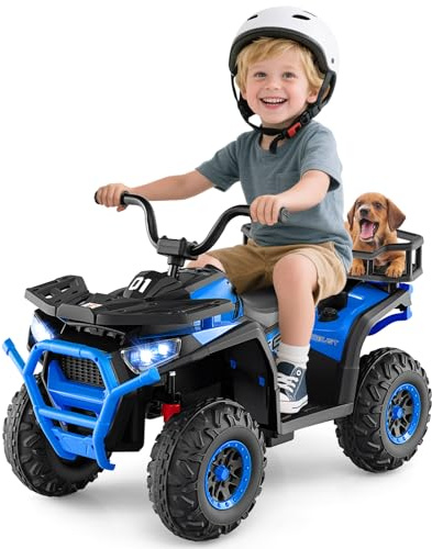 Costzon 24V Kids ATV, Four Wheeler Quad Electric Vehicle with LED Lights, Rear Storage Rack, Spring Suspension & Wireless Connection, Kids 4 Wheeler Ride on Car Toy for Boys Girls (Blue,24V)