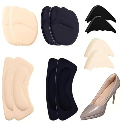 12 Pièces Semelles Avant pour Talons Hauts - Coussinets Métatarsiens en Silicone Médical Anti-Dérapant, Semelles Anti-Douleur pour Sandales, Escarpins et Chaussures à Talons (Noir/Beige, Invisible)