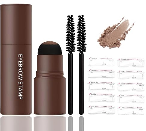 Eyebrow Stamp Kit - Waterproof Brow Stencil Set with 10 Templates Easy to Use Brow Shaping Tool Natural Finish Long Lasting Eyebrow Powder with Dual Brushes and Hairline Filler (Light Brown)
