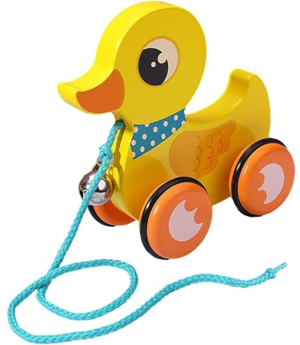 Jouet à tirer pour bébé, jouet à tirer en bois avec cloche et roue antidérapante, canard interactif pour les enfants de 1 3 ans, développe la mobilité, l'équilibre et la coordination œil-main, jaun