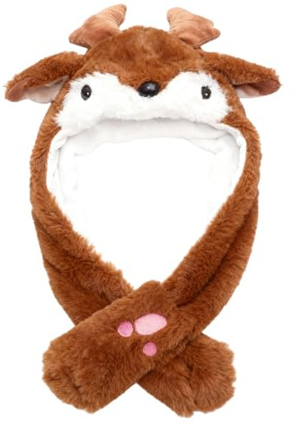 Chapeau de Noël à Oreilles Mobiles, Bonnet Gonflable de Noël, Bonnet en Peluche avec Oreilles d'élan avec écharpe, pour l'hiver pour Enfants, garçons et Filles