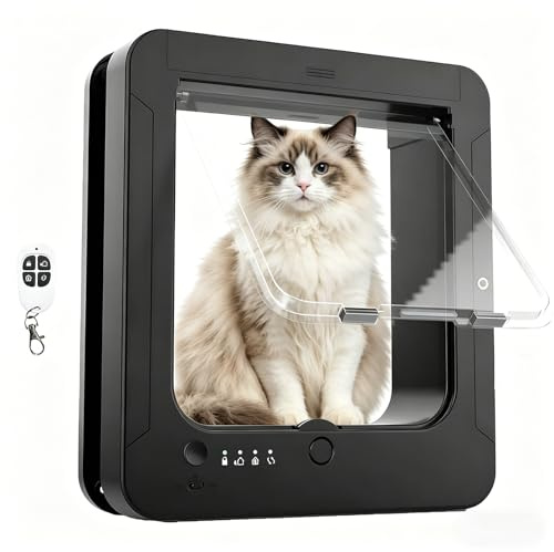 Smart Microchip Pet Door for Cats & Small Dogs, Automatic Unlocking with 2 Collar Keys + Remote, 4-Way Locking, Weatherproof Cat Flap for Exterior Door (Fits Pets Up to 25lbs)