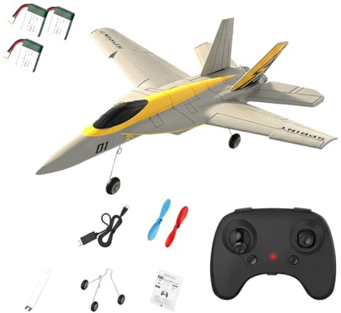 NULA Avión teledirigido para jardín de parque, 2 canales, avión teledirigido hobby, con 6 ejes girosestabilización, motores de doble núcleo, luz LED para adultos (amarillo/3 batería)