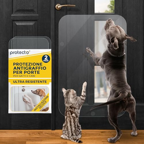 PROTECTO 2-Pack Ultra Durable Door Protector for Dogs – 90x60 cm Clear Cat Scratch Protector | Easy to Install Anti Scratch Door Guard for Dogs and Cats - Protection for Furniture, Walls and Windows